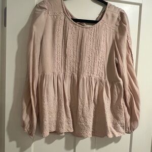 American Eagle Outfitters Pink Flutter Sleeve Blouse with Bib Collar